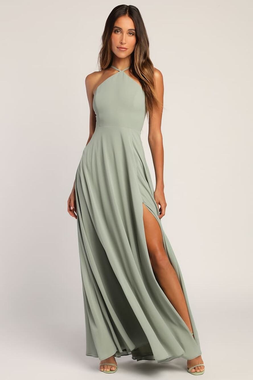 NWT Lulus Absolutely Breathtaking Sage Brush Maxi Dress Wedding Maid of Honor S